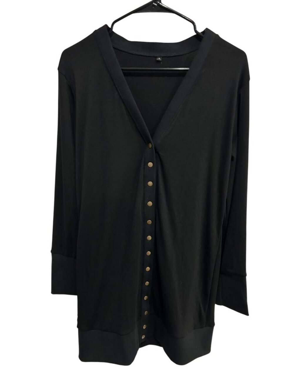 Womens Black Longline Button-Up Cardigan Size Large Quiet Luxury Minimalist